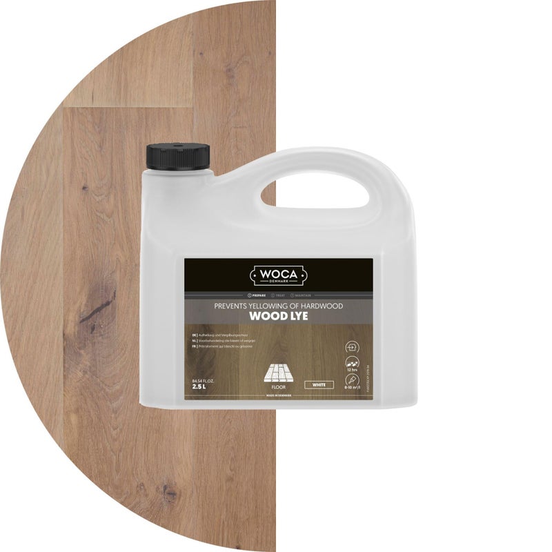 WOCA Denmark Wood Lye â€“ Scandinavian Light Wood Stain for Whitewashing & Driftwood Effect â€“ White, 2.5L â€“ Reduces Yellowing on Indoor Wood - Image 1
